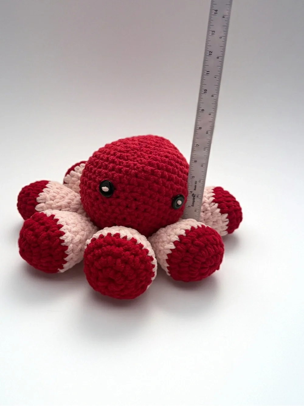 Handmade Plush Octopus - Red & light Pink Crocheted Stuffed Animal